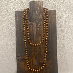 Brand New - brown wood beaded necklace